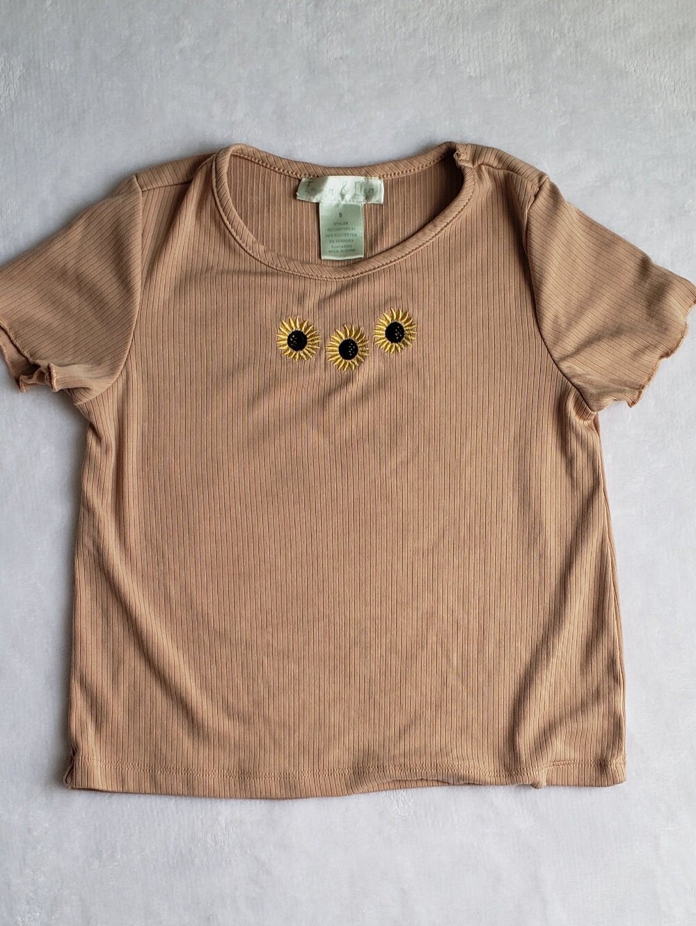 Girls' Ribbed Sunflower Tee in Tan